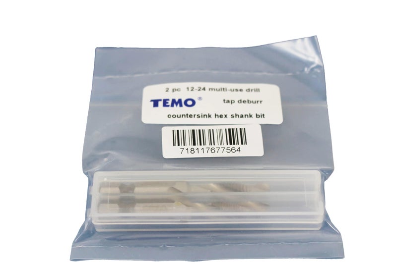TEMO 2 pc 12-24 Combination Drill and Tap Multi Use Deburr Countersink Hex Bit - Image 3